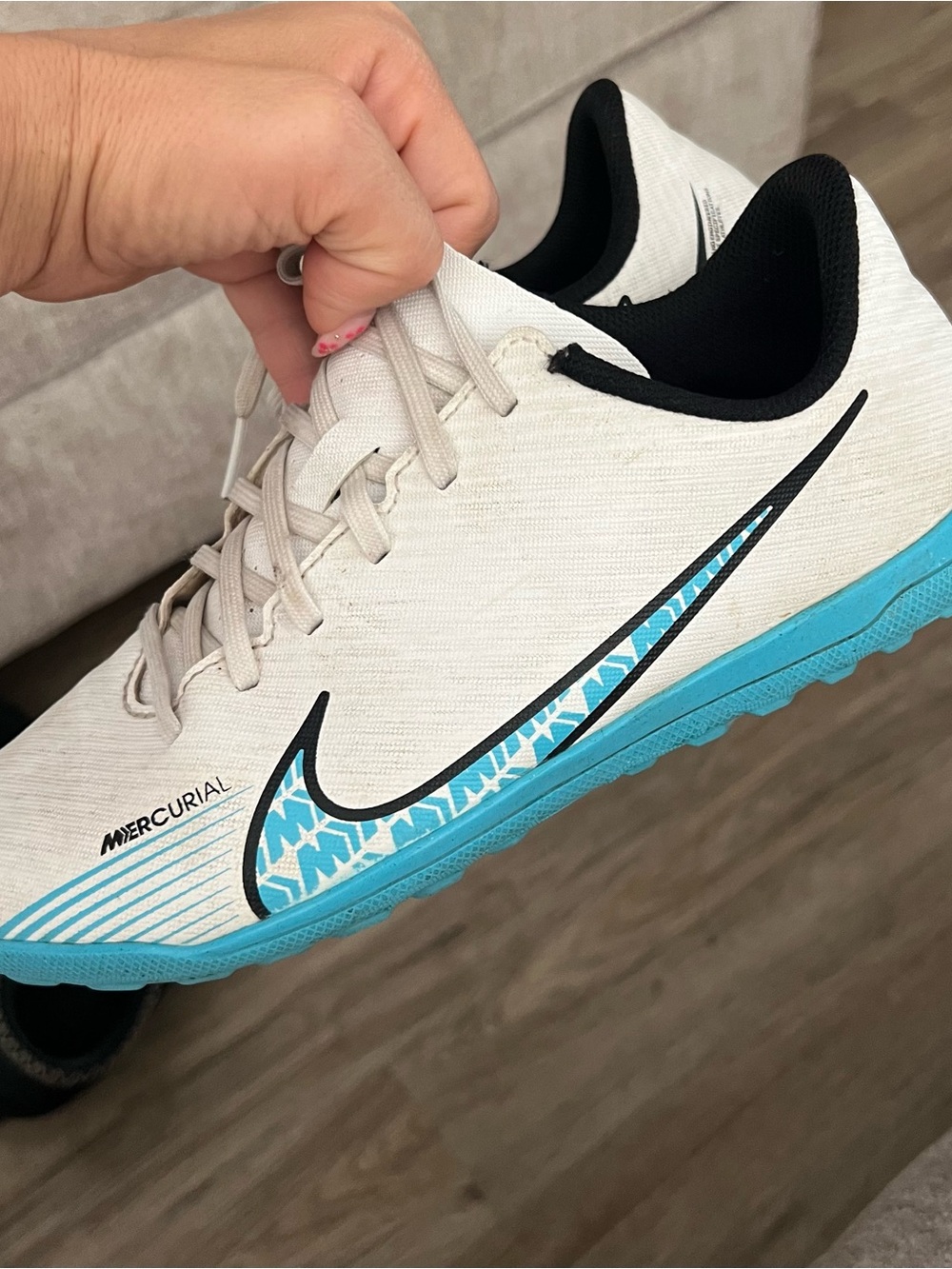 Nike White & Blue Mercurial Turf Soccer Shoes